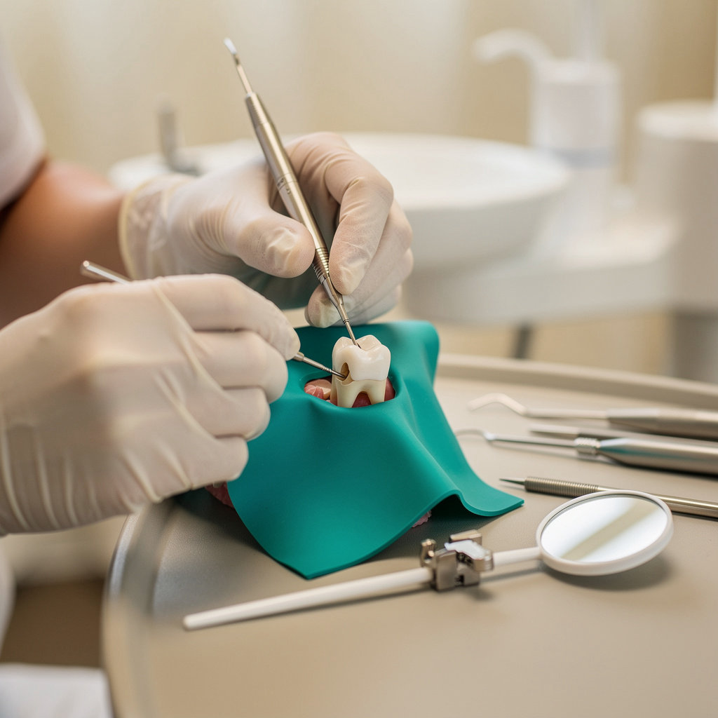 Ingrid Lawaty, D.M.D. performing precise root canal treatment in a modern Santa Barbara endodontist office